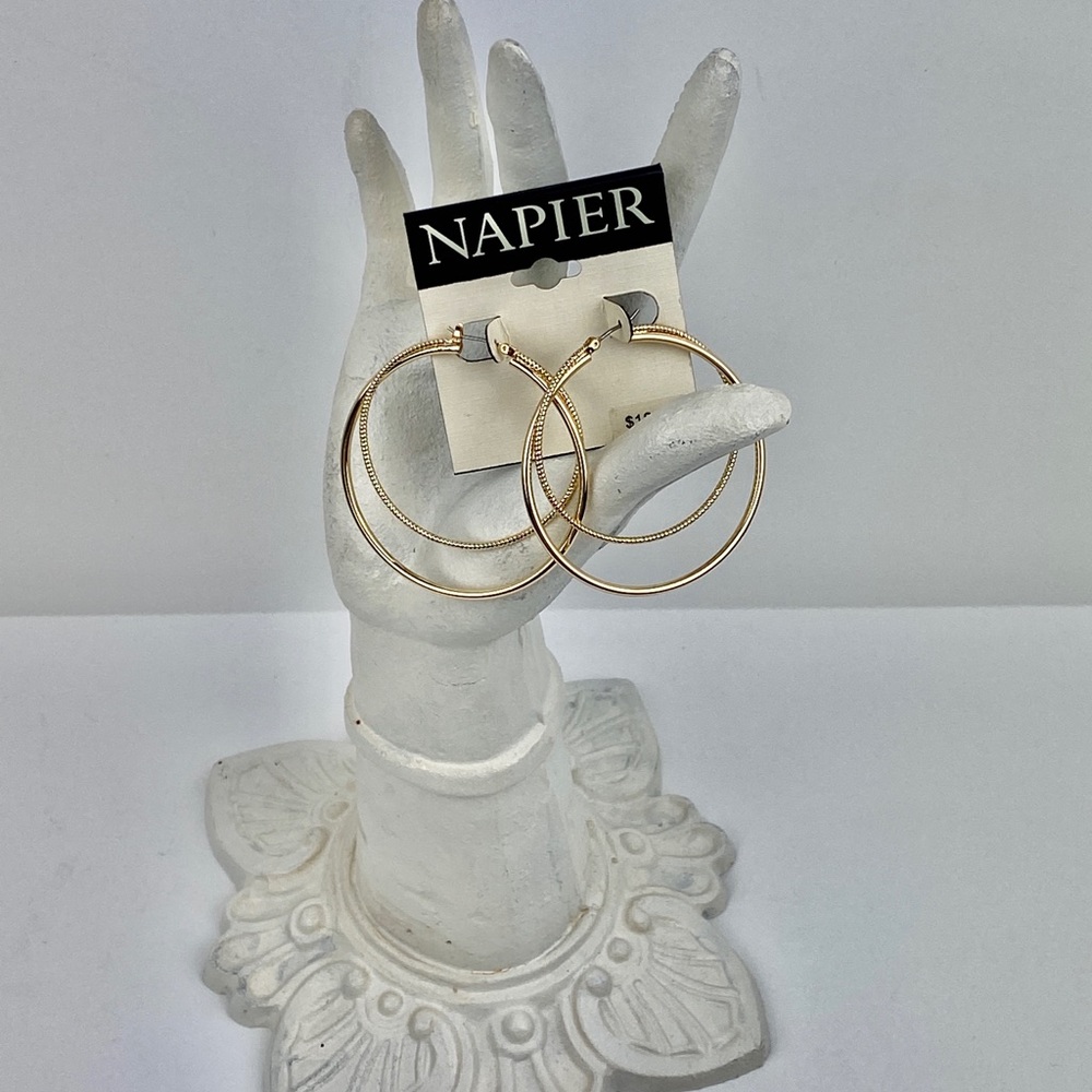 NWT NAPIER GOLD TONE LAYERED HOOP EARRINGS